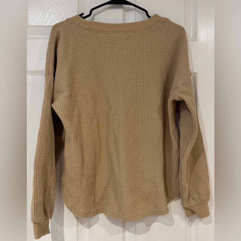 Brown Tan Madewell Waffle Knit V Neck Pullover Long Sleeve‎ Shirt Size S - Picture 2 of 8